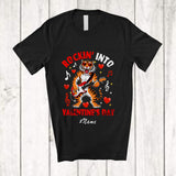 MacnyStore - Personalized Custom Name Rockin' Into Valentine; Joyful Tiger Playing Bass Guitar Men Boys Family T-Shirt