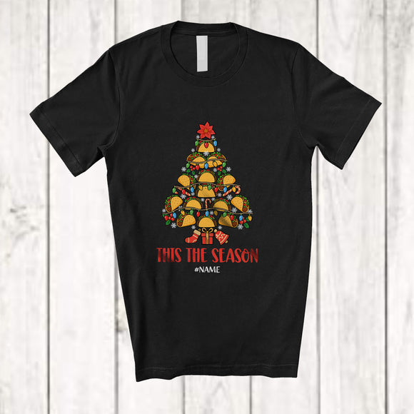MacnyStore - Personalized Custom Name This The Season; Merry Christmas Lights Tree Mexican Taco Food T-Shirt