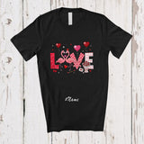 MacnyStore - Personalized Custom Name LOVE; Adorable Valentine's Day Hearts Flowers Couple Flamingo Lover T-Shirt