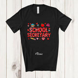 MacnyStore - Personalized Custom Name School Secretary; Lovely Valentine Hearts School Tools; Women Jobs T-Shirt