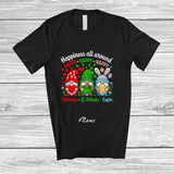 MacnyStore - Personalized Custom Name Happiness Around; Happy Valentines St. Patrick's Day Easter 3 Gnomes T-Shirt