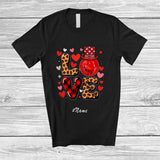 MacnyStore - Personalized Custom Name LOVE; Amusing Valentine Red Leopard Plaid Bowling Player Couple T-Shirt