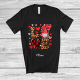 MacnyStore - Personalized Custom Name LOVE; Amusing Valentine Red Leopard Plaid Gnomes Player Couple T-Shirt