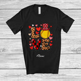MacnyStore - Personalized Custom Name LOVE; Amusing Valentine Red Leopard Plaid Softball Player Couple T-Shirt