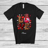 MacnyStore - Personalized Custom Name LOVE; Amusing Valentine Red Leopard Plaid Volleyball Player Couple T-Shirt