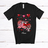 MacnyStore - Personalized Custom Name Pink Flamingo With Pickup Truck; Amusing Valentine Hearts Couple T-Shirt