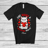 MacnyStore - Personalized Custom Name Cat Kisses Valentine Wishes; Lovely Cat Hugging Heart Lover Owner T-Shirt