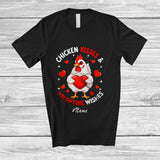 MacnyStore - Personalized Custom Name Chicken Kisses Valentine Wishes; Lovely Chicken Hugging Heart Farmer T-Shirt