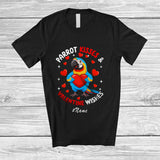 MacnyStore - Personalized Custom Name Parrot Kisses Valentine Wishes; Lovely Parrot Hugging Heart Lover Owner T-Shirt