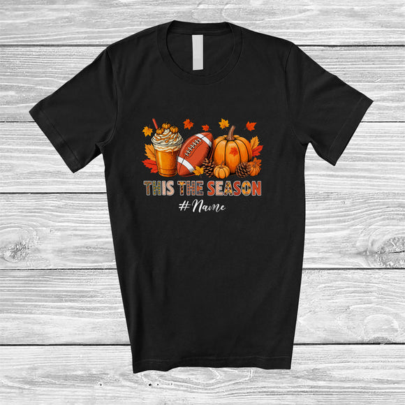 MacnyStore - Personalized Custom Name This The Season; Joyful Thanksgiving Football Player Fall Coffee Pumpkin T-Shirt