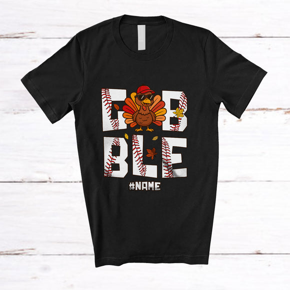 MacnyStore - Personalized Gobble; Amusing Thanksgiving Turkey Custom Name Baseball Playing Player T-Shirt