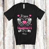 MacnyStore - Personalized Custom Name Happy Valentine's Day; Amazing Valentine Scary Skeleton Hand Hearts T-Shirt