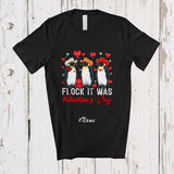 MacnyStore - Personalized Custom Name Flock It Was Valentine's Day; Adorable Three Penguin Hearts Bird Lover T-Shirt