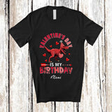 MacnyStore - Personalized Custom Name Valentine's Day Is My Birthday; Lovely T-Rex Dinosaur Holding Heart Lover T-Shirt
