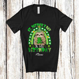 MacnyStore - Personalized Custom Name St. Patrick's Day Is My Birthday; Lovely Sloth Rainbow Holding Shamrock T-Shirt