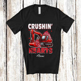 MacnyStore - Personalized Custom Name Crushin' Hearts; Amazing Valentine Hearts On Excavator Driver Lover T-Shirt