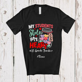 MacnyStore - Personalized Custom Name My Student Stole My Heart; Awesome Valentine Hearts 1st Grade Teacher T-Shirt