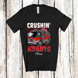 MacnyStore - Personalized Custom Name Crushin' Hearts; Amazing Valentine Hearts On Fire Truck Driver Lover T-Shirt