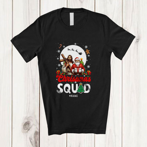 MacnyStore - Personalized Custom Name Christmas Squad; Amazing X-mas Moon Jesus And Santa As Friends T-Shirt
