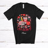 MacnyStore - Personalized Custom Name Teacher; Awesome Valentine Hearts Pink Teacher Pencil; Proud Jobs T-Shirt