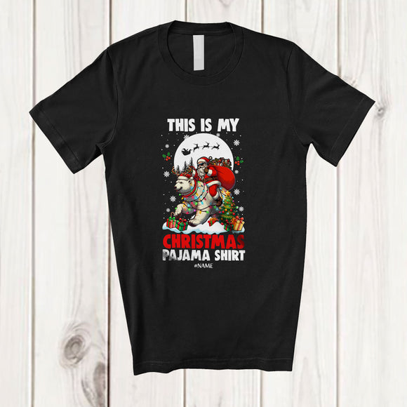 MacnyStore - Personalized Custom Name This Is My Christmas Pajama Shirt; Joyful Santa Riding Polar Bear Animal T-Shirt