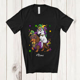 MacnyStore - Personalized Custom Name Unicorn Riding Dachshund; Joyful Mardi Gras Dachshund Masked Beads T-Shirt