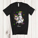 MacnyStore - Personalized Custom Name Unicorn Riding Sheep; Joyful Mardi Gras Sheep Masked Beads T-Shirt