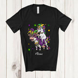 MacnyStore - Personalized Custom Name Unicorn Riding Cow; Joyful Mardi Gras Cow Masked Beads T-Shirt