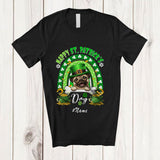 MacnyStore - Personalized Custom Name Happy St. Patrick's Day; Humorous Leprechaun Pug Rainbow T-Shirt