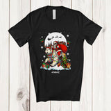 MacnyStore - Personalized Custom Name Santa Riding Polar Bear As Reindeer; Joyful Christmas Moon Snowing Animal T-Shirt