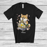MacnyStore - Personalized Custom Name Akita Eating Ramen; Adorable Japanese Food Ramen Noodle Animal T-Shirt