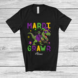 MacnyStore - Personalized Custom Name Mardi Grawr; Amusing T-Rex Wearing Mardi Gras Mask Beads; Dinosaur T-Shirt