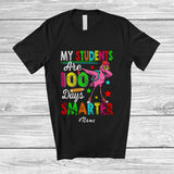 MacnyStore - Personalized Custom Name My Students 100 Days Smarter; Joyful School Flamingo Dabbing Teacher T-Shirt