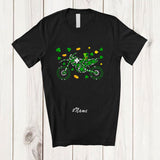 MacnyStore - Personalized Custom Name Shamrock Dirt Bike Shape; Amazing St. Patrick's Day Irish Riding T-Shirt