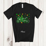 MacnyStore - Personalized Custom Name Shamrock Motorbike Shape; Amazing St. Patrick's Day Irish Riding T-Shirt