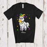 MacnyStore - Personalized Custom Name Cat Sunglasses Eating Nacho; Joyful Mardi Gras Beads Food T-Shirt