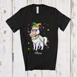 MacnyStore - Personalized Custom Name Cat Sunglasses Eating Donut; Joyful Mardi Gras Beads Food T-Shirt