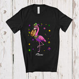 MacnyStore - Personalized Custom Name Flamingo Masked Eating Hot Dog; Joyful Mardi Gras Beads Food T-Shirt