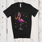 MacnyStore - Personalized Custom Name Flamingo Masked Eating Sausage; Joyful Mardi Gras Beads Food T-Shirt