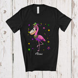 MacnyStore - Personalized Custom Name Flamingo Masked Eating Donut; Joyful Mardi Gras Beads Food T-Shirt