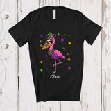 MacnyStore - Personalized Custom Name Flamingo Masked Eating Pizza; Joyful Mardi Gras Beads Italian Food T-Shirt