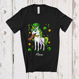 MacnyStore - Personalized Custom Name Unicorn Eating Sausage; Joyful St. Patrick's Day Shamrocks Food T-Shirt