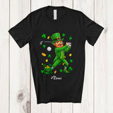 MacnyStore - Personalized Custom Name Leprechaun Playing Golf; Awesome St. Patrick's Day Sport Player T-Shirt