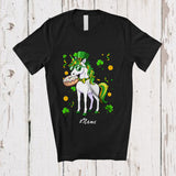MacnyStore - Personalized Custom Name Unicorn Eating Donut; Joyful St. Patrick's Day Shamrocks Food T-Shirt