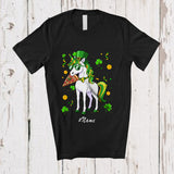 MacnyStore - Personalized Custom Name Unicorn Eating Pizza; Joyful St. Patrick's Day Shamrocks Italian Food T-Shirt