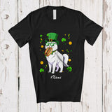 MacnyStore - Personalized Custom Name Cat Eating Hot Dog; Joyful St. Patrick's Day Shamrocks Food T-Shirt