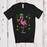 MacnyStore - Personalized Custom Name Flamingo Eating Sausage; Joyful St. Patrick's Day Shamrocks Food T-Shirt