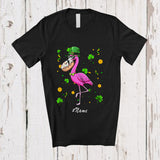 MacnyStore - Personalized Custom Name Flamingo Eating Donut; Joyful St. Patrick's Day Shamrocks Food T-Shirt