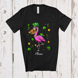 MacnyStore - Personalized Custom Name Flamingo Eating Hamburger; Joyful St. Patrick's Day Shamrocks Food T-Shirt