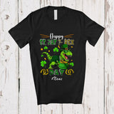 MacnyStore - Personalized Custom Name Happy St. Pat T-Rex Day; Humorous St. Patrick's Day Plaid T-Rex Lover T-Shirt